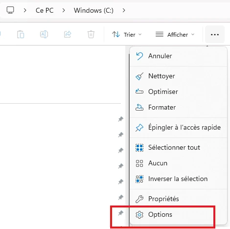 Menu Affichage dans l'Explorateur Windows