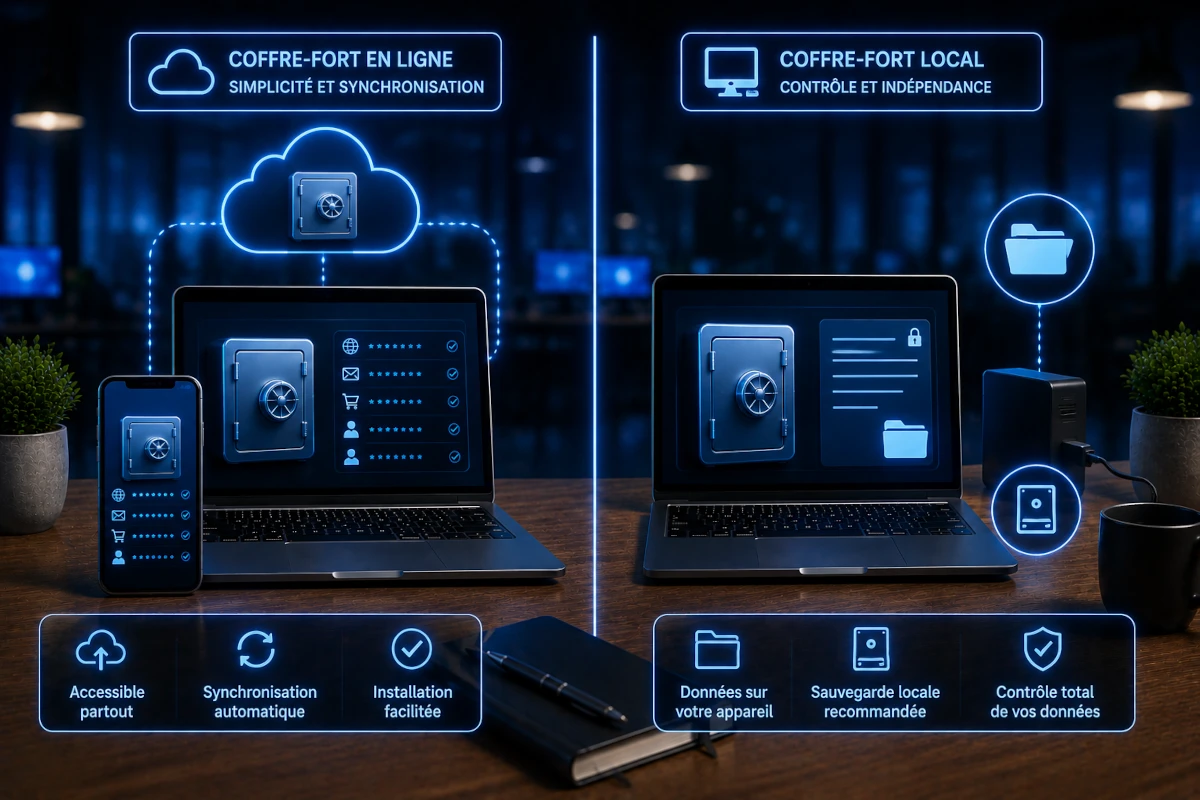 Comparer un coffre-fort de mots de passe en ligne et un coffre-fort local