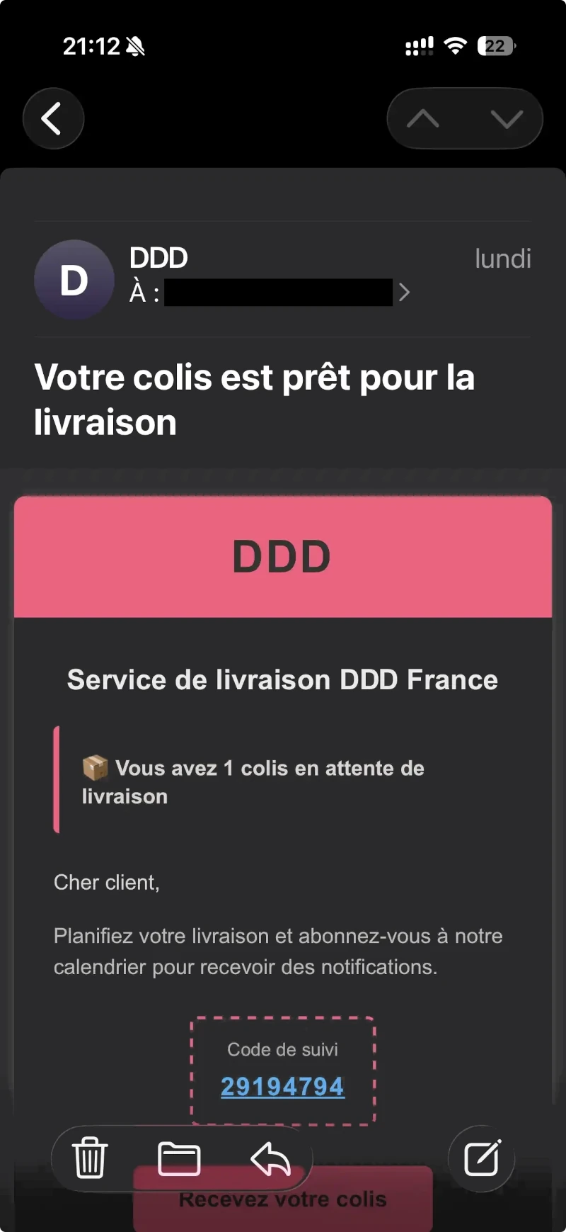 Nom affich&eacute; par un premier e-mail suspect