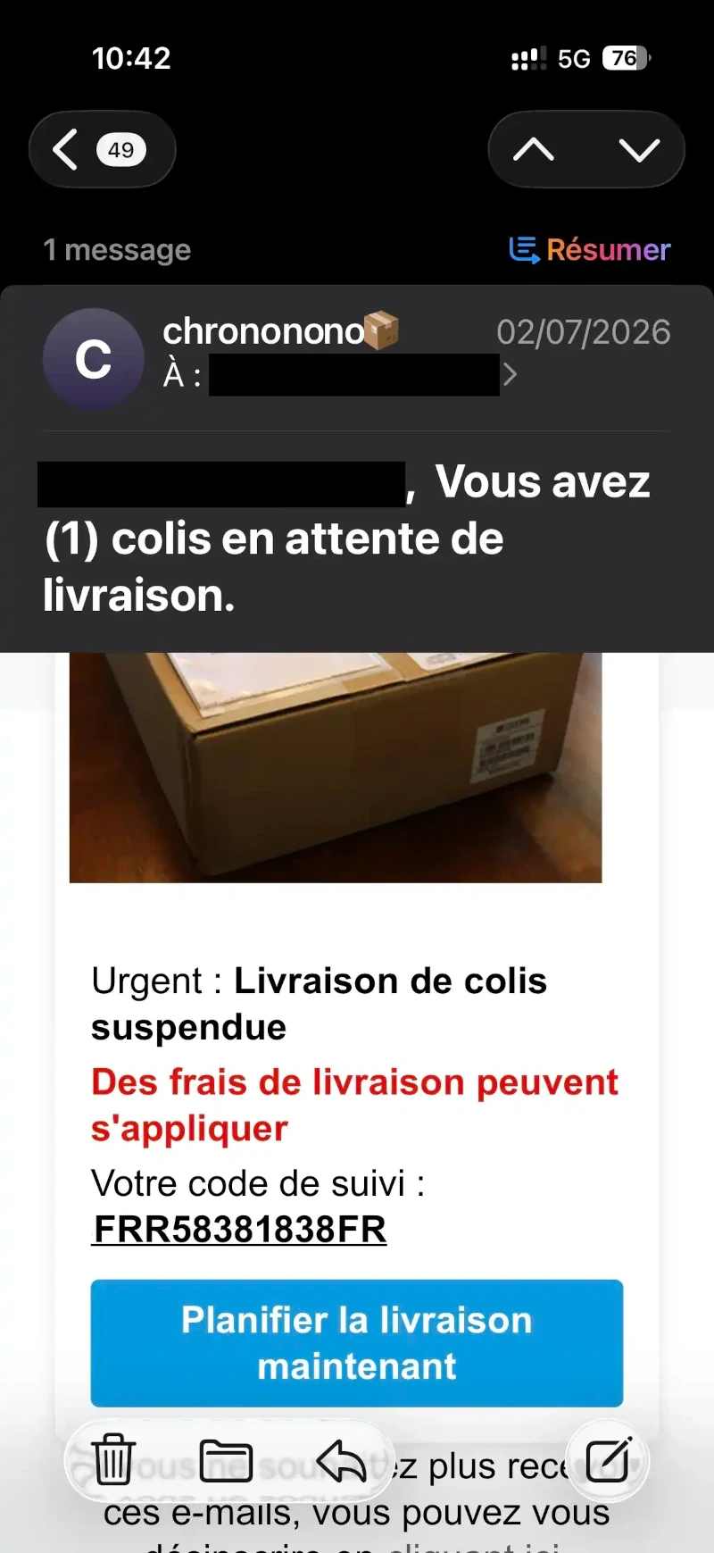 Nom affich&eacute; par un second e-mail suspect