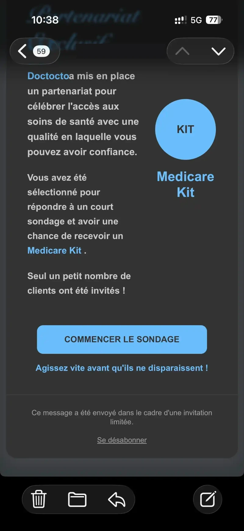 Exemple de faute dans un e-mail suspect