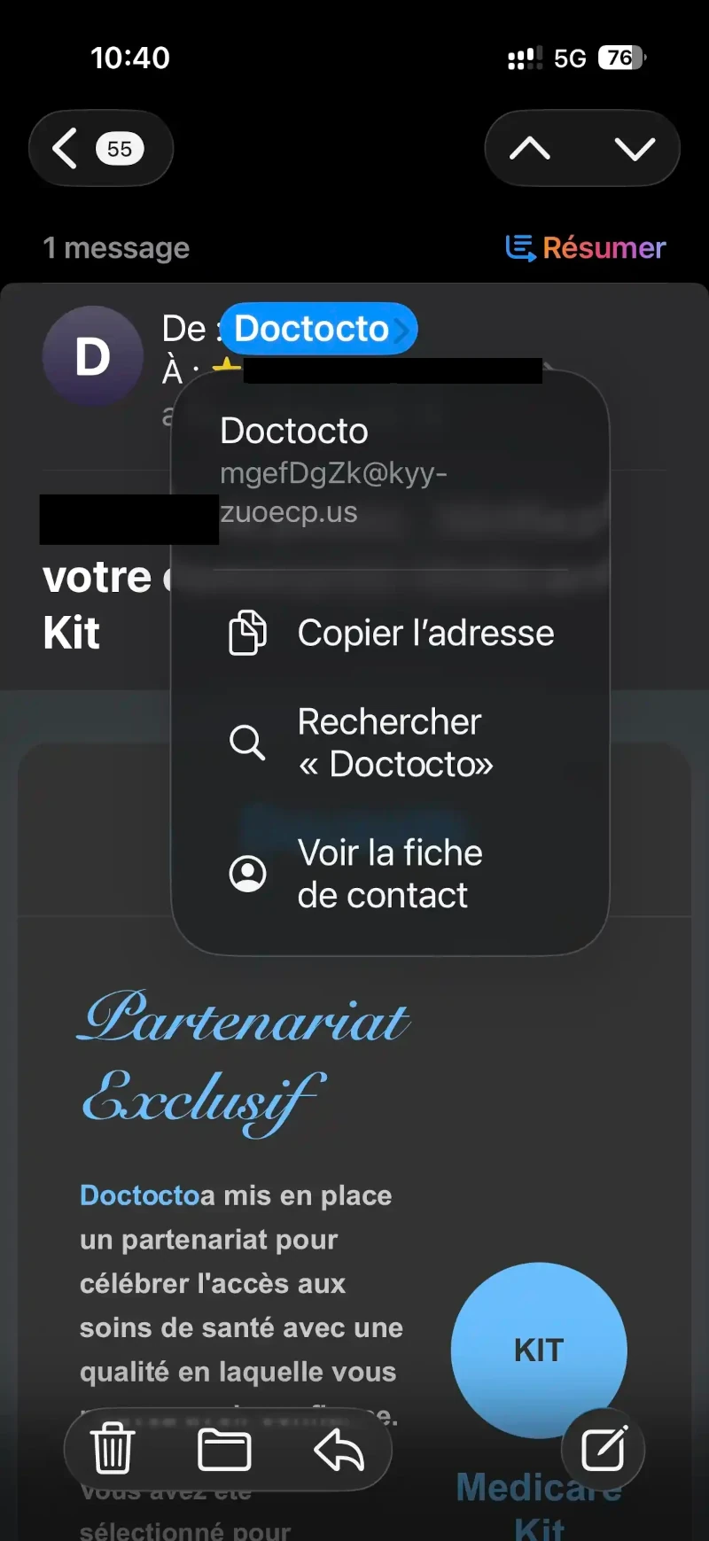 Exemple de nom de marque modifie dans un e-mail