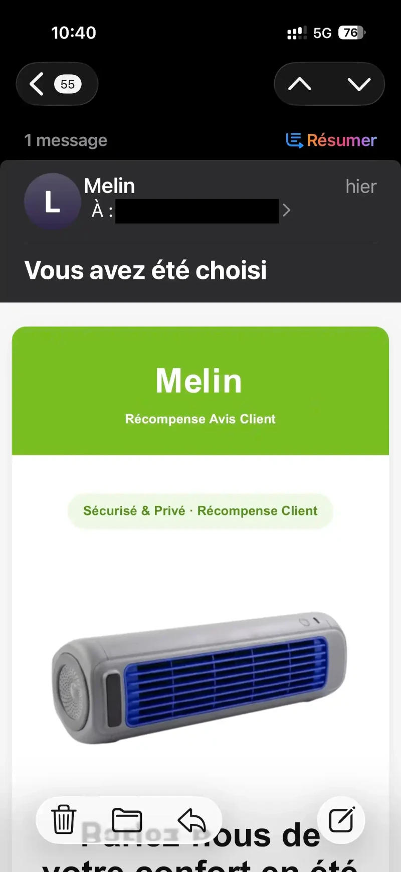 Exemple de lien suspect dans un e-mail