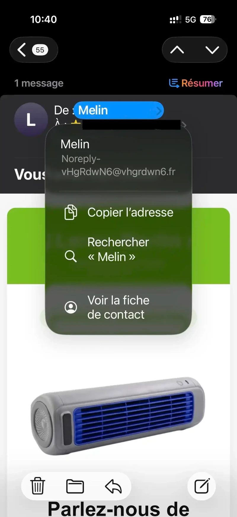 Exemple de message utilisant des mentions rassurantes
