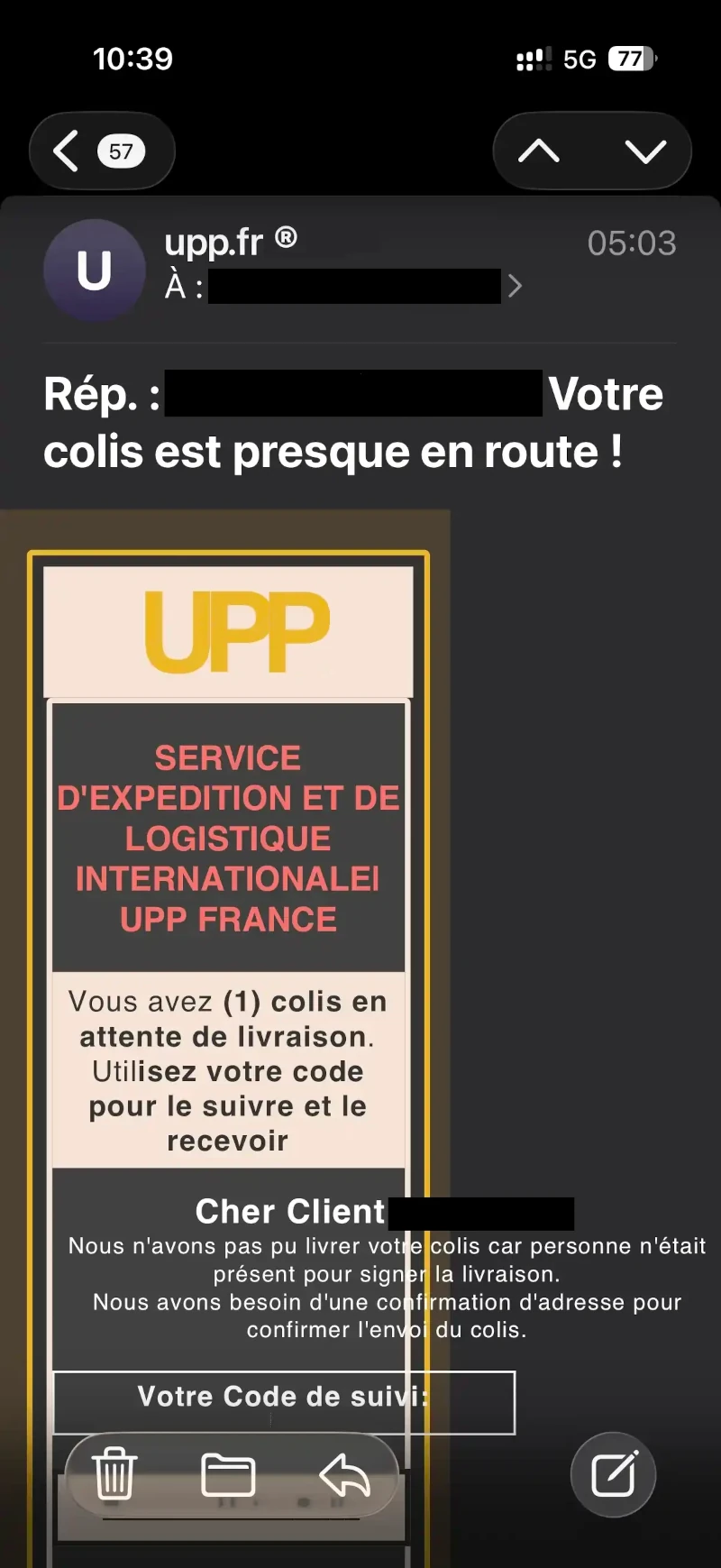 Exemple d'e-mail ne correspondant pas &agrave; une situation r&eacute;elle