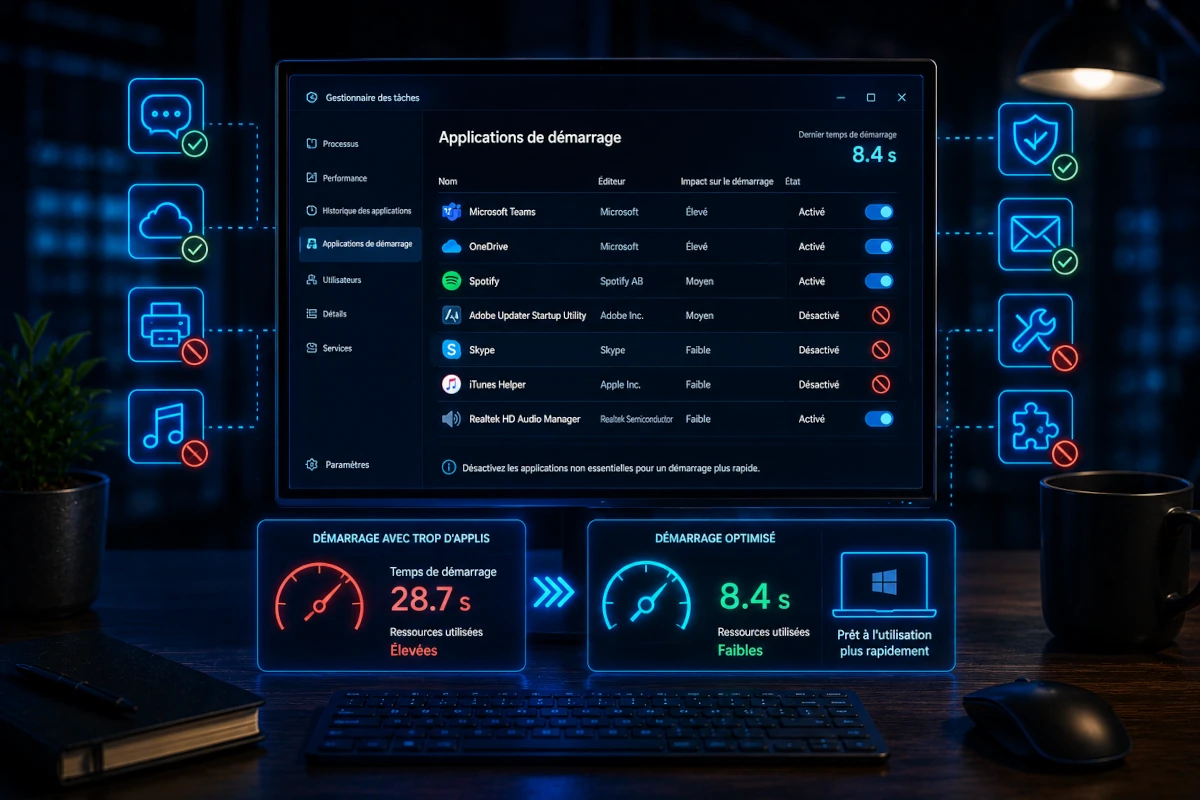 Gestionnaire des taches et applications au demarrage Windows
