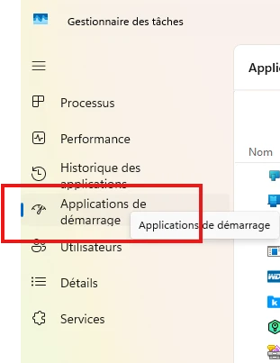 Applications de demarrage dans le Gestionnaire des taches