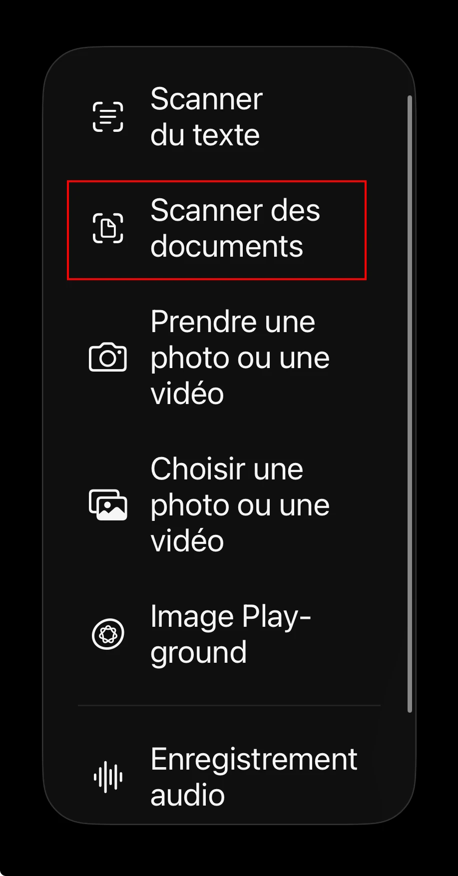 Choisir Scanner des documents dans Notes