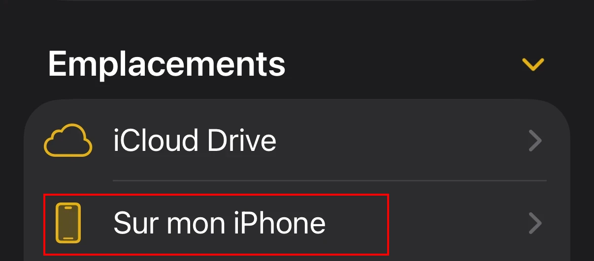 Selectionner Sur mon iPhone dans Fichiers