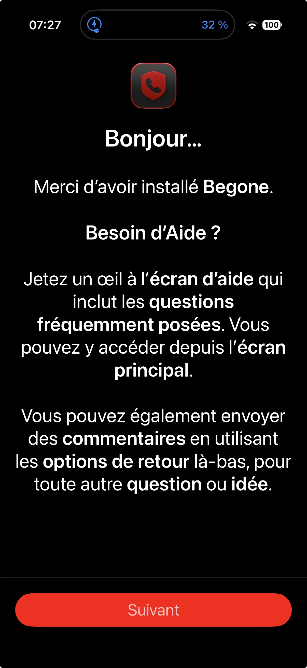 Premier message d'introduction Begone