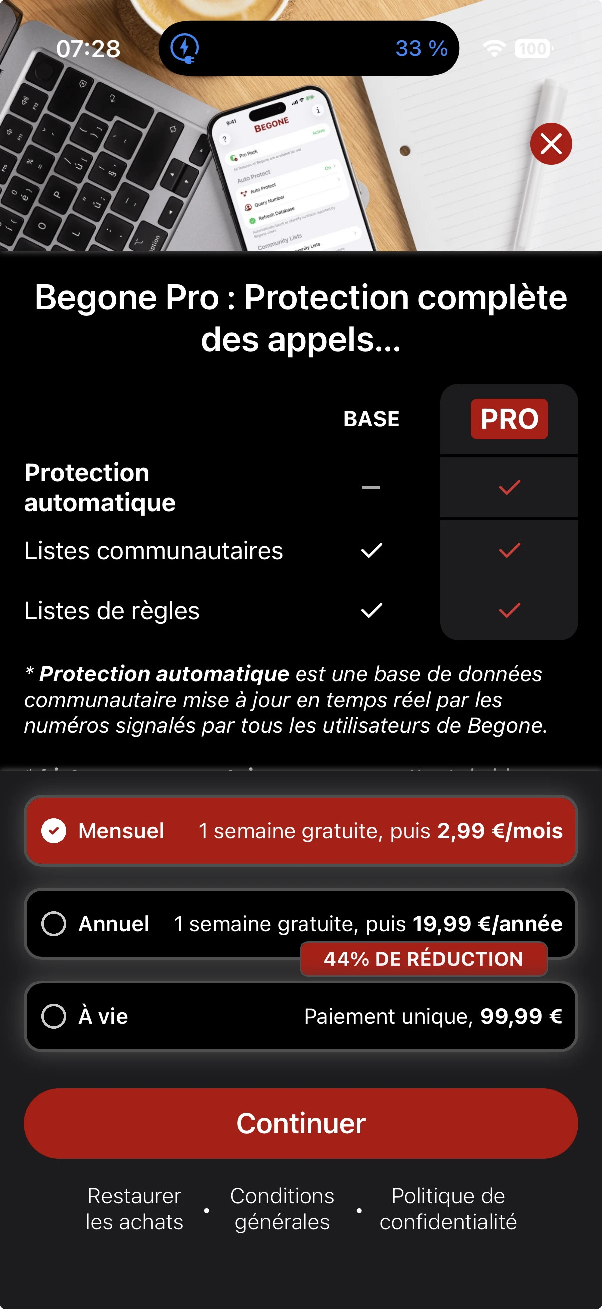 Acces a Protection BASE dans Begone