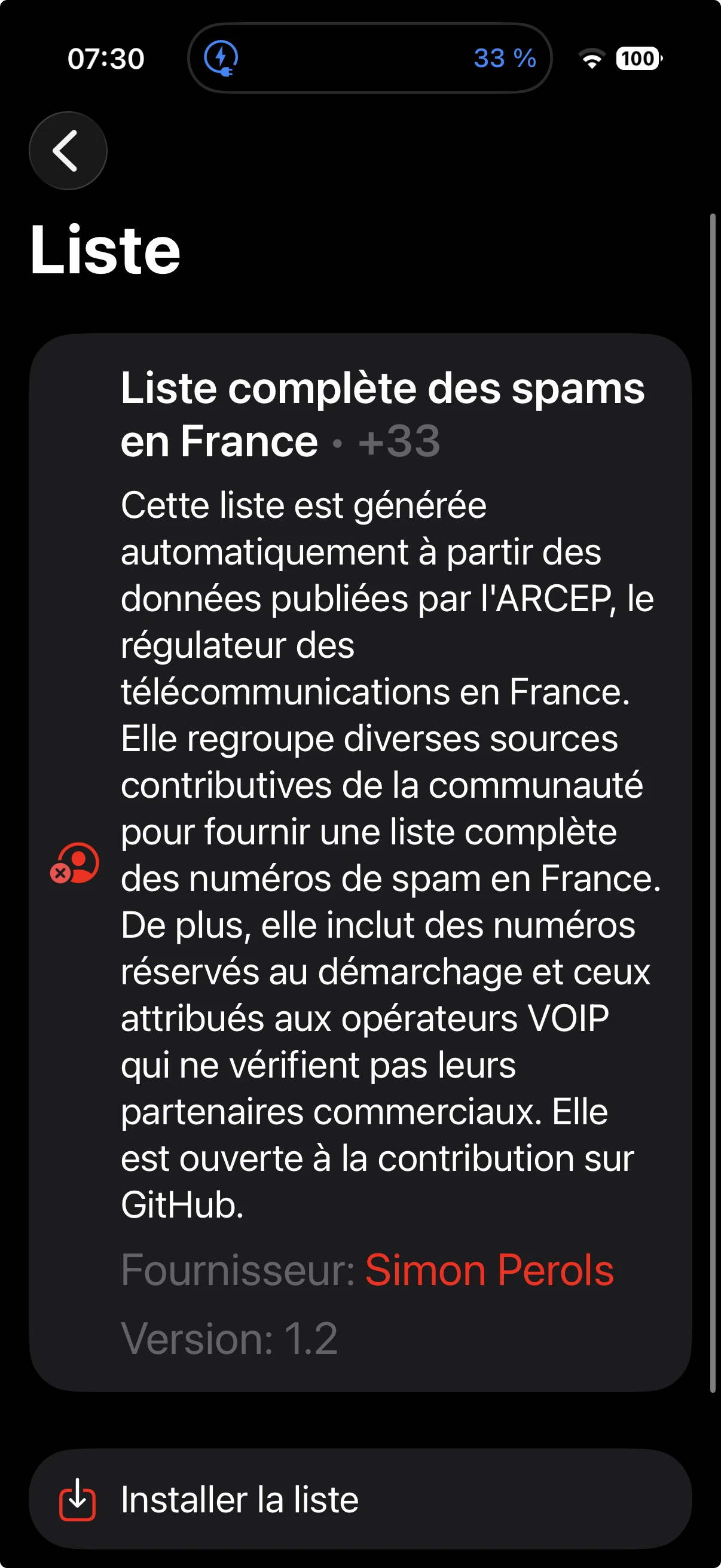 Installer la liste dans Begone
