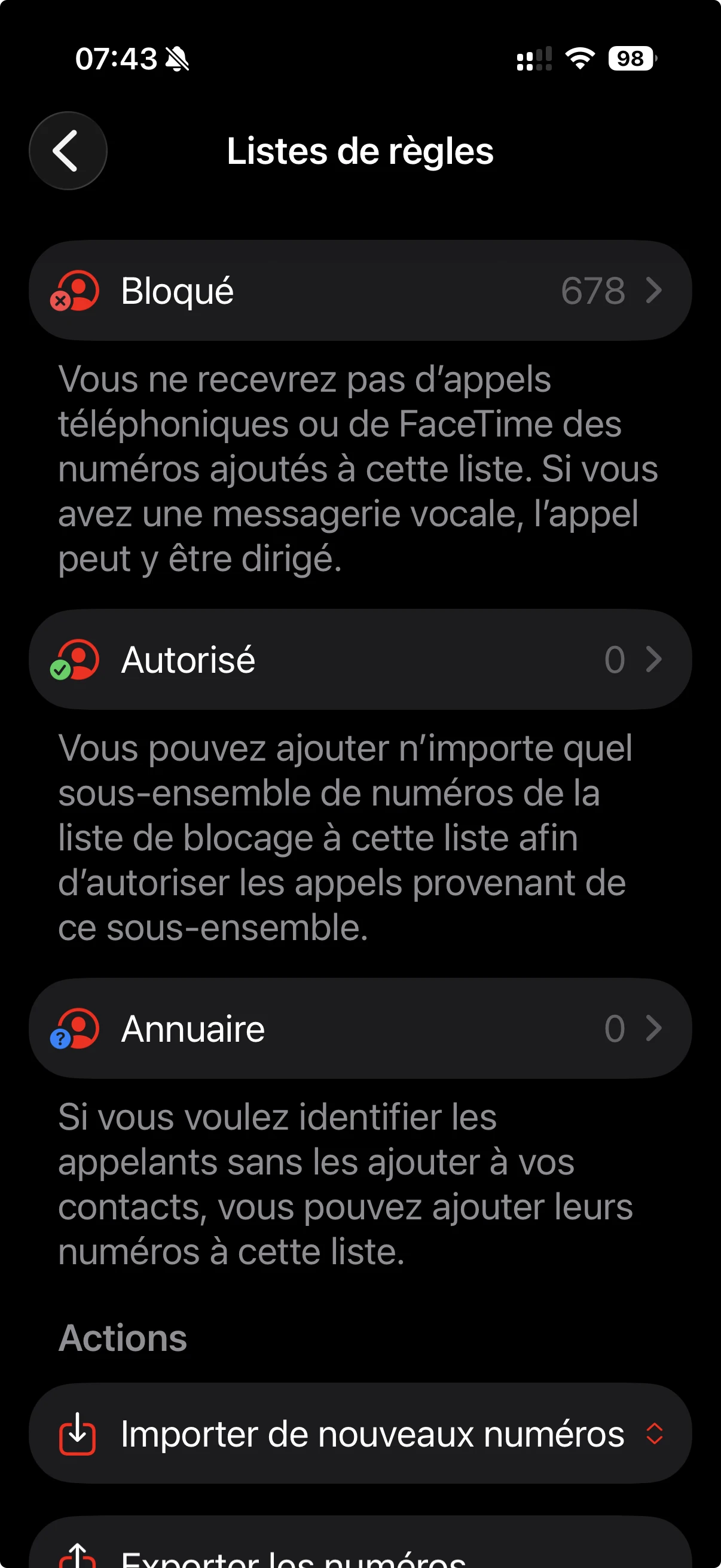Liste de regles bloquees dans Begone