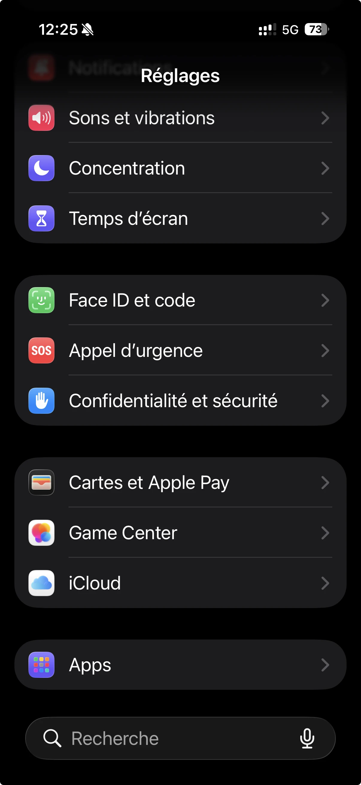 Reglages Apps et Telephone sur iPhone