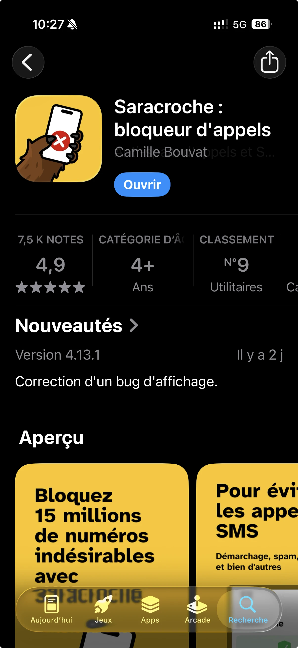 Application Saracroche dans l'App Store
