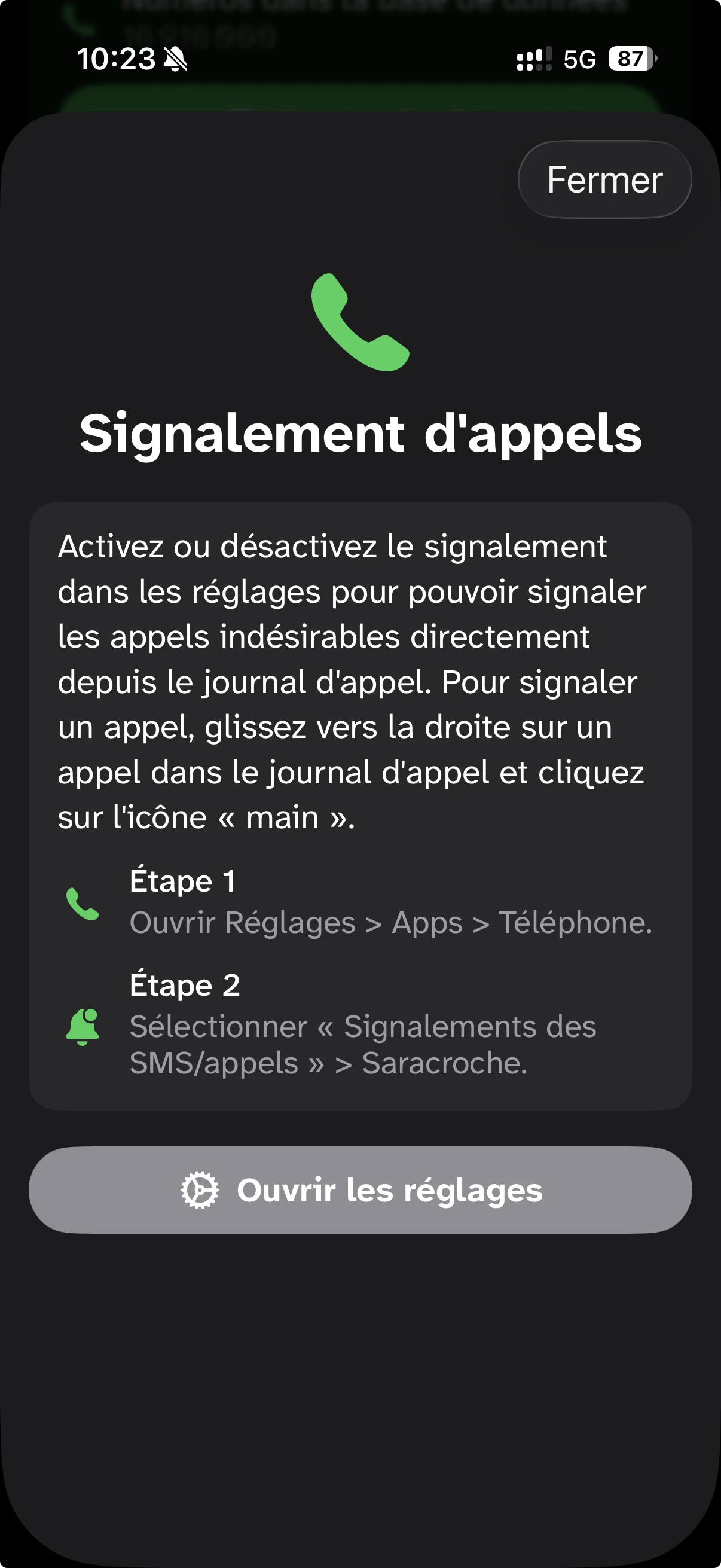 Signalements d'appels dans Saracroche