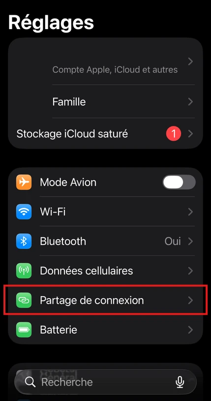 Ouvrir les reglages de l'iPhone