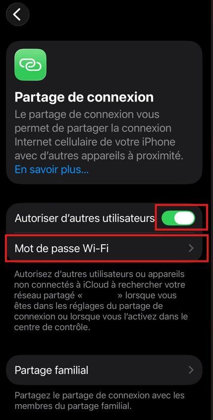 Activer le partage de connexion sur iPhone