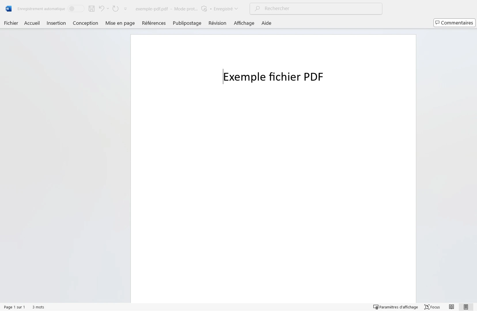 Document PDF ouvert dans Word pour modification