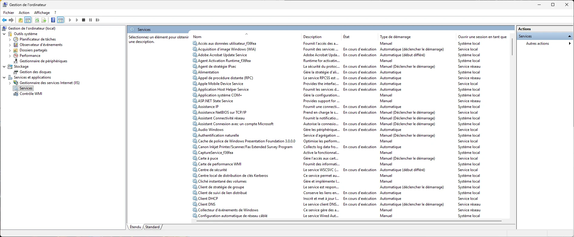 Presentation de la console Services Windows
