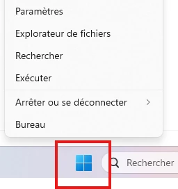 Menu Windows avec l'option Executer