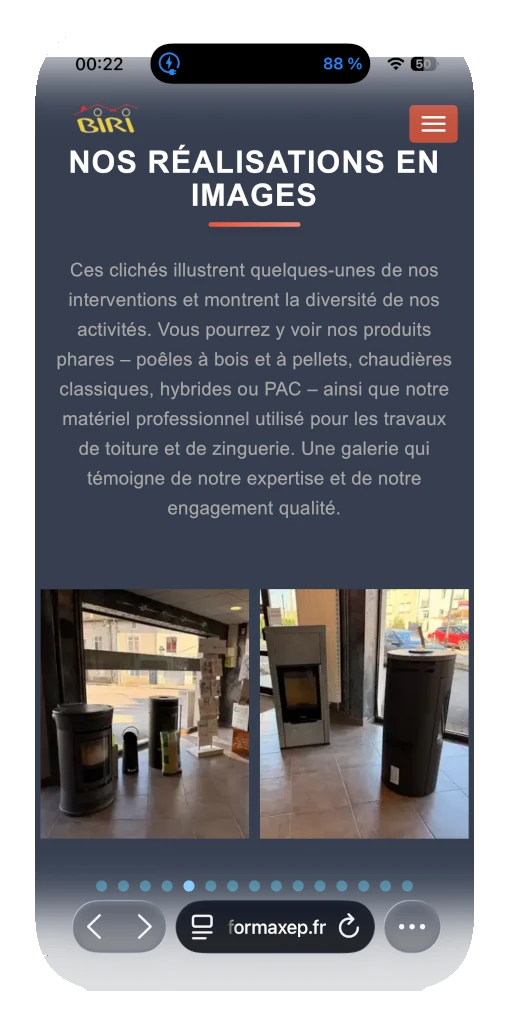 Aper&ccedil;u mobile du site BIRI en cours de test